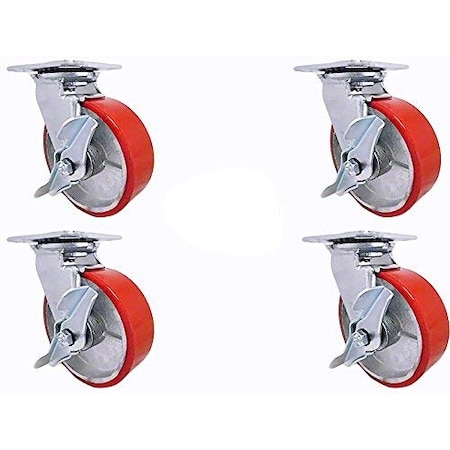 Casterhq 6"x2" Swivel Caster Set, Heavy Duty Polyurethane Wheel on Steel Hub J4-OM2G-U0CJ